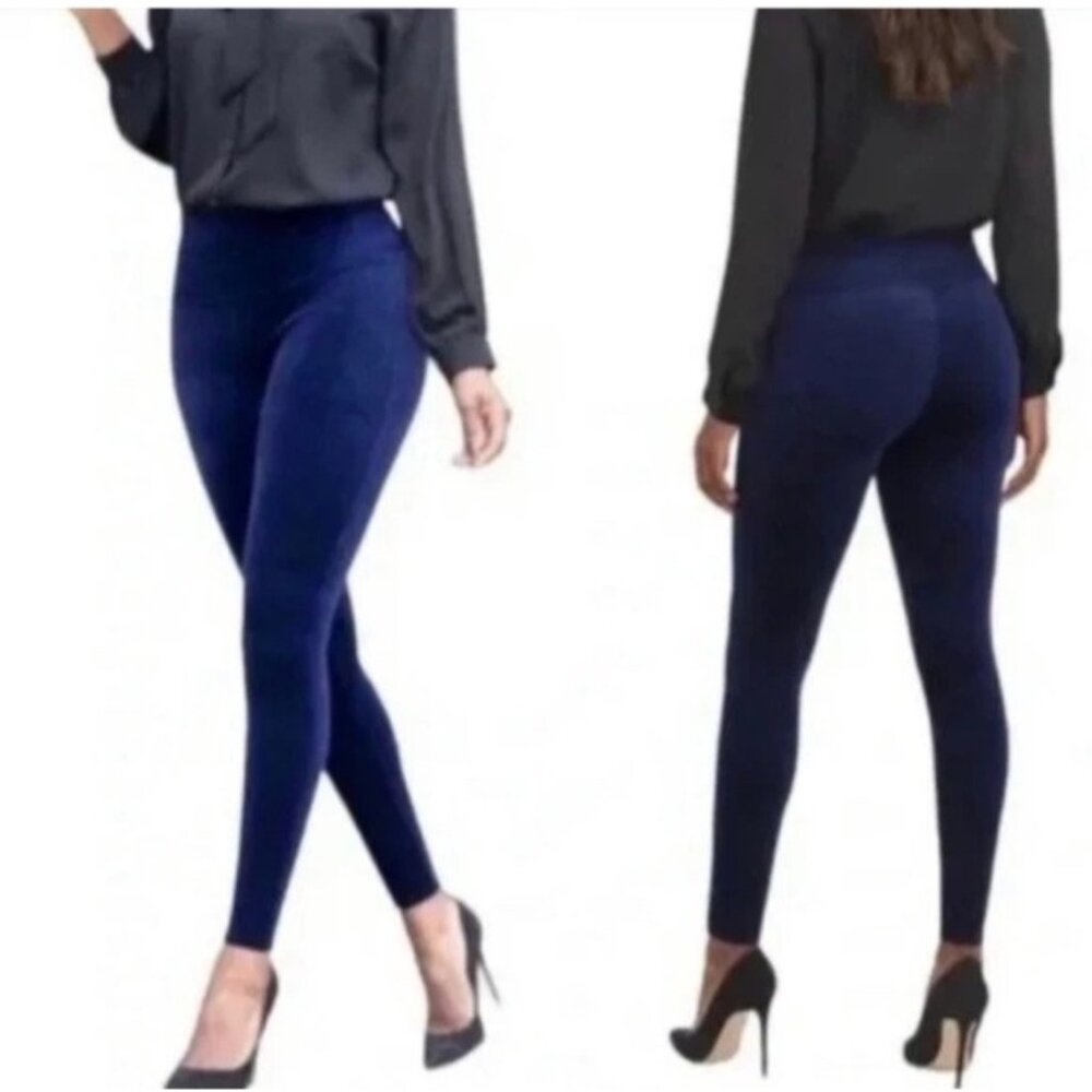 Spanx Velvet High-Waisted Leggings Medium Navy Blue
